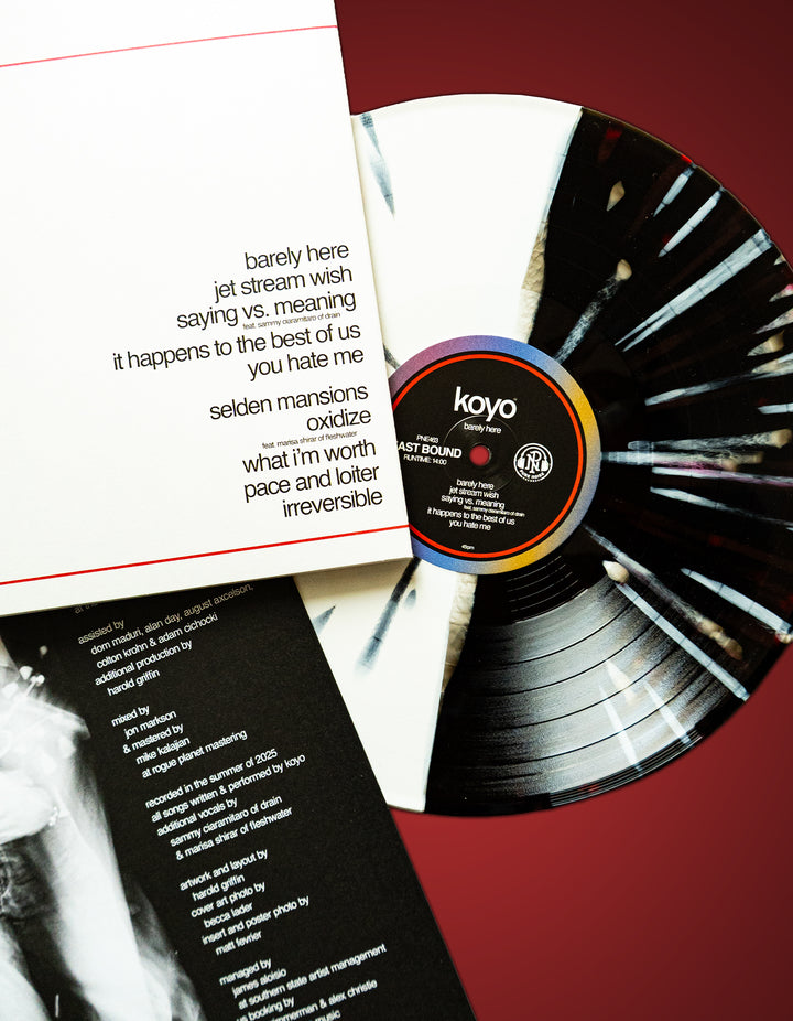 Barely Here - Half Black Ice w/ White and Red Splatter / Half White with Black Splatter LP